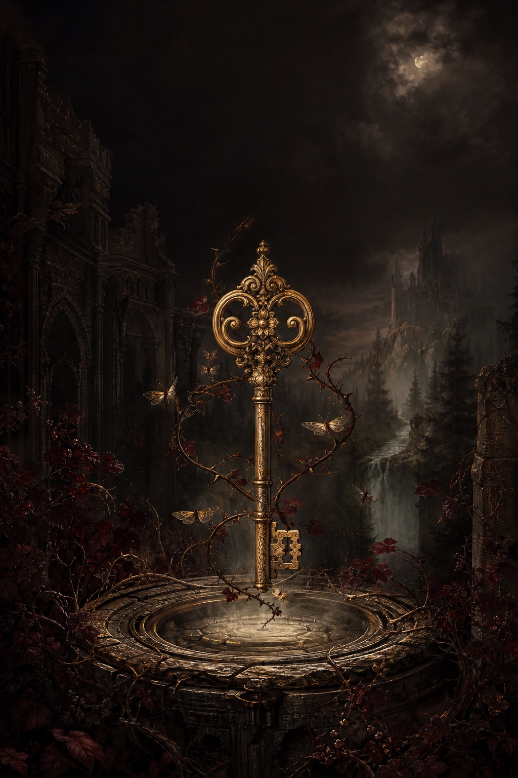 Cinematic epic fantasy book cover template featuring object