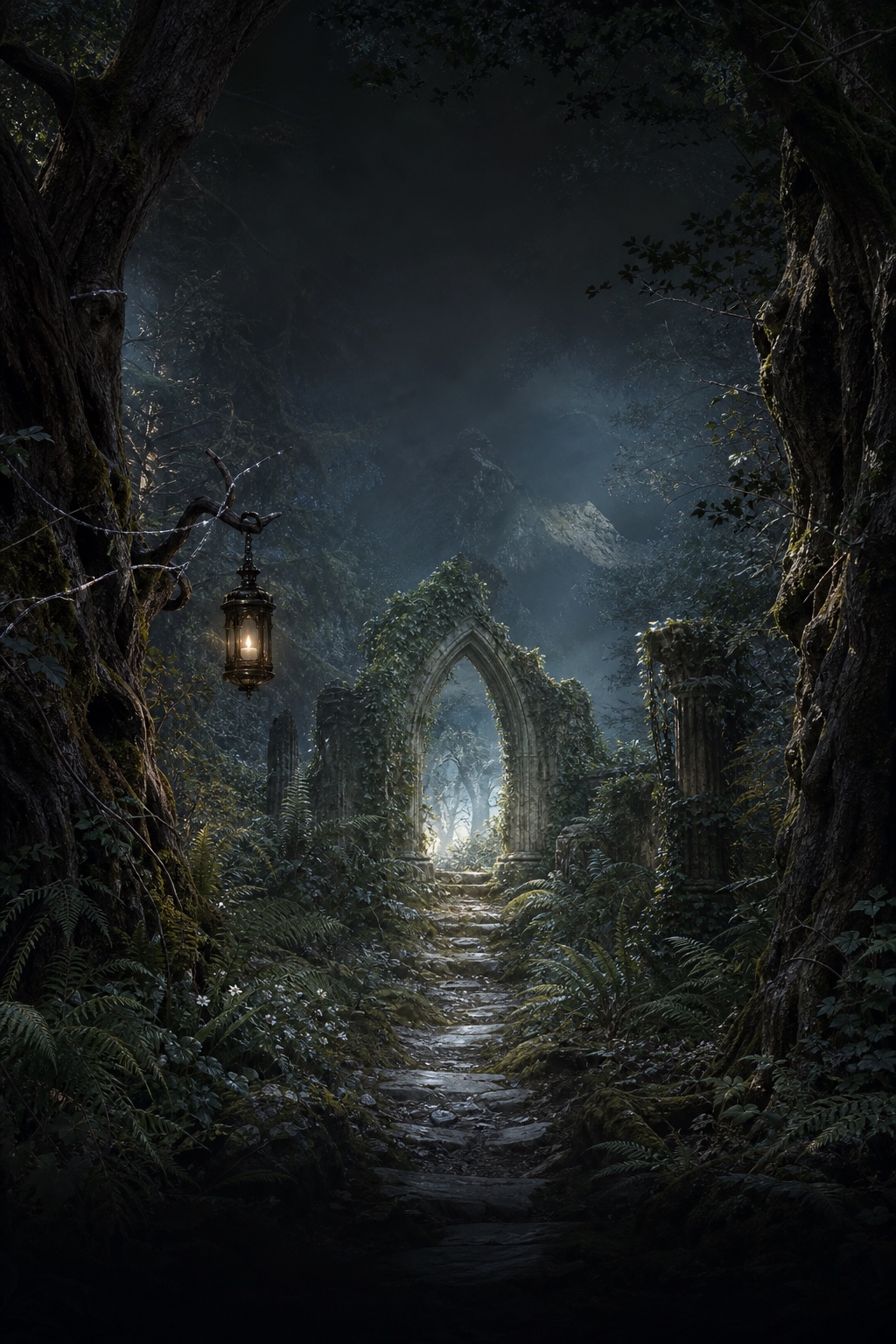 Illustration epic fantasy book cover template featuring place