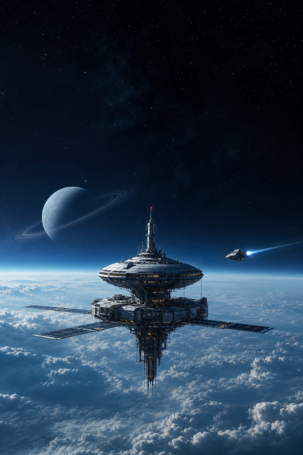 A science fiction cover with a distant luminous planet
