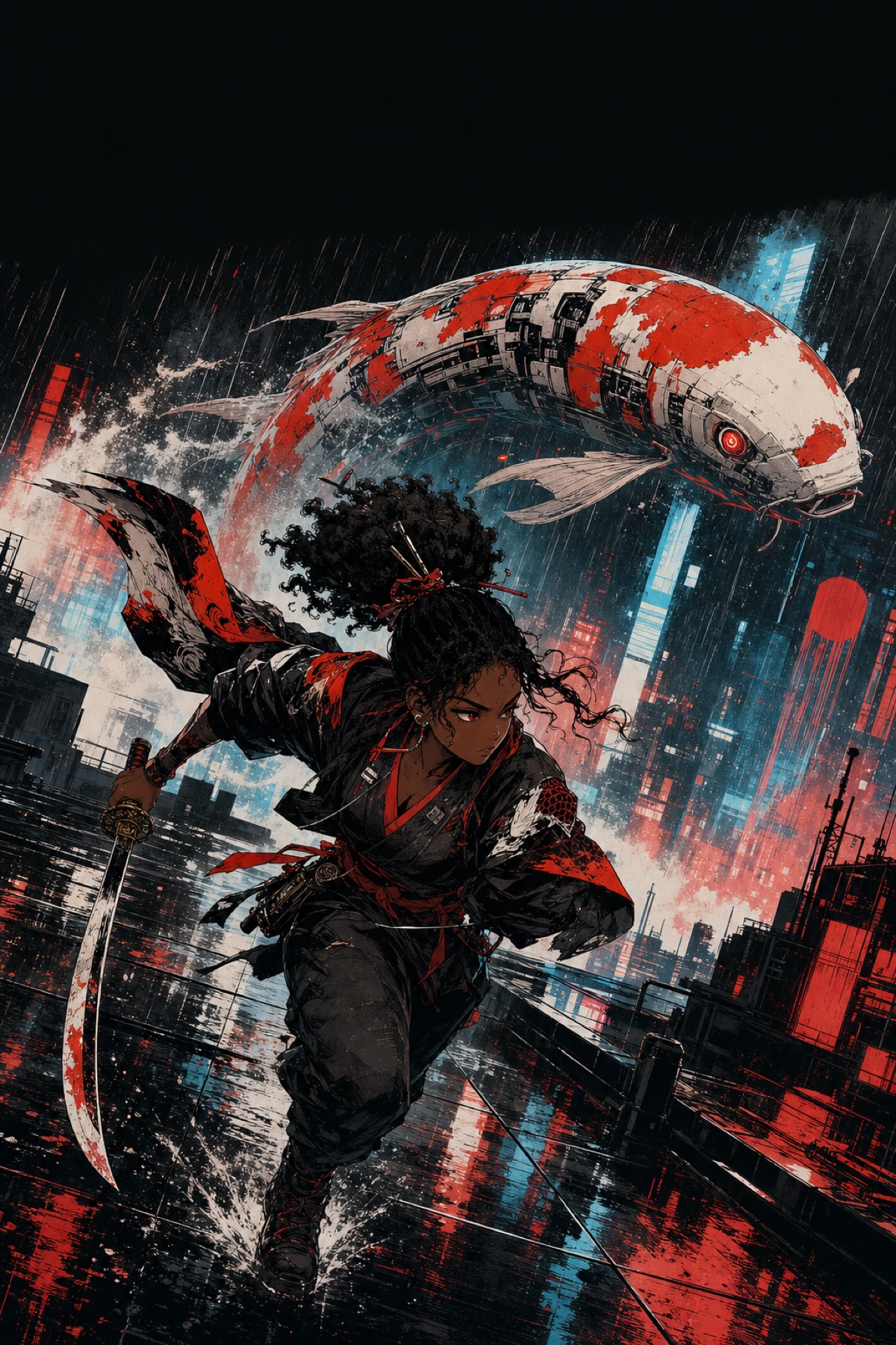 Illustrated science fiction book cover template featuring people