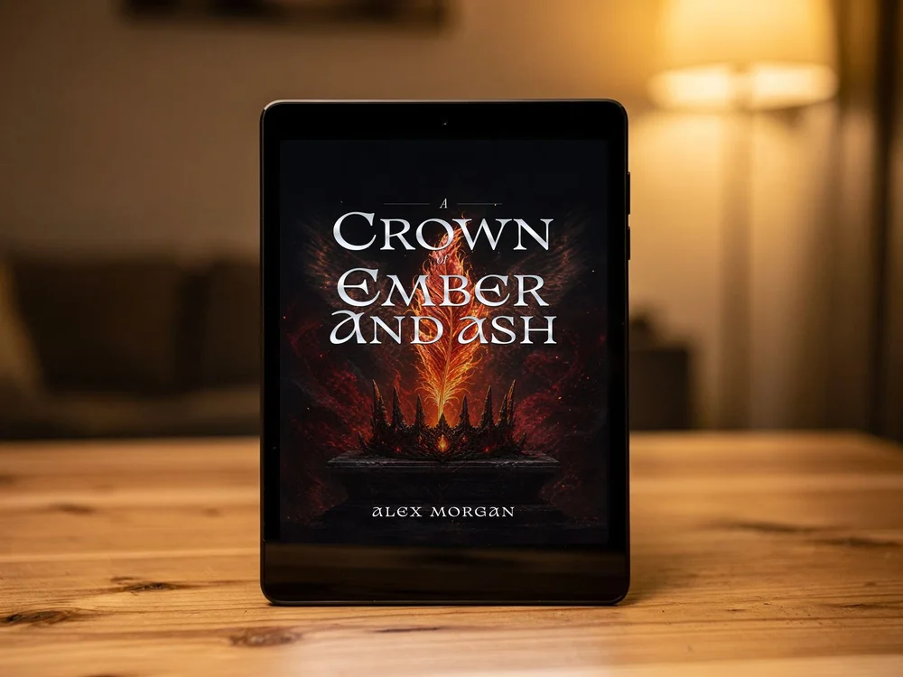 The same fantasy cover on an e-reader
