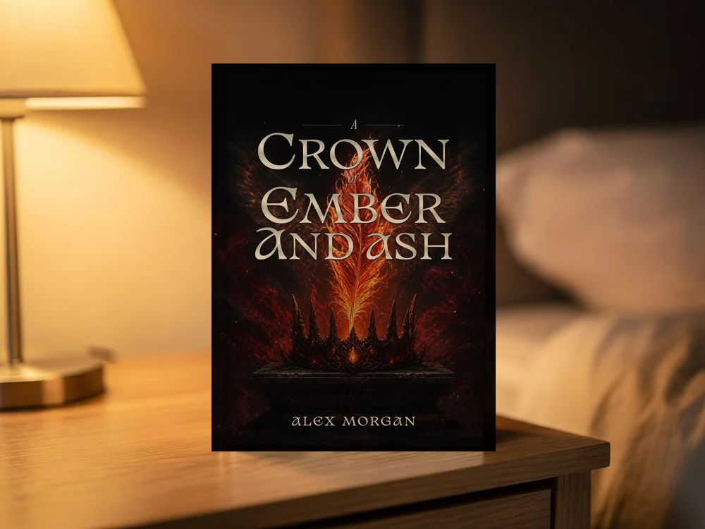 Coverfairy fantasy cover displayed as a physical book on a nightstand