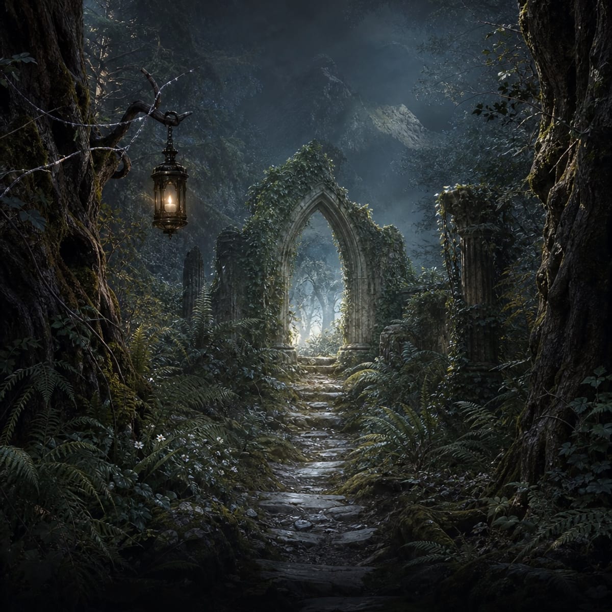 A dark enchanted forest fantasy cover
