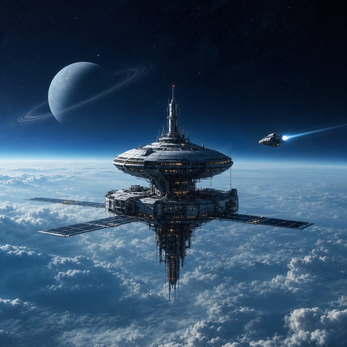 A science fiction cover with a distant luminous planet