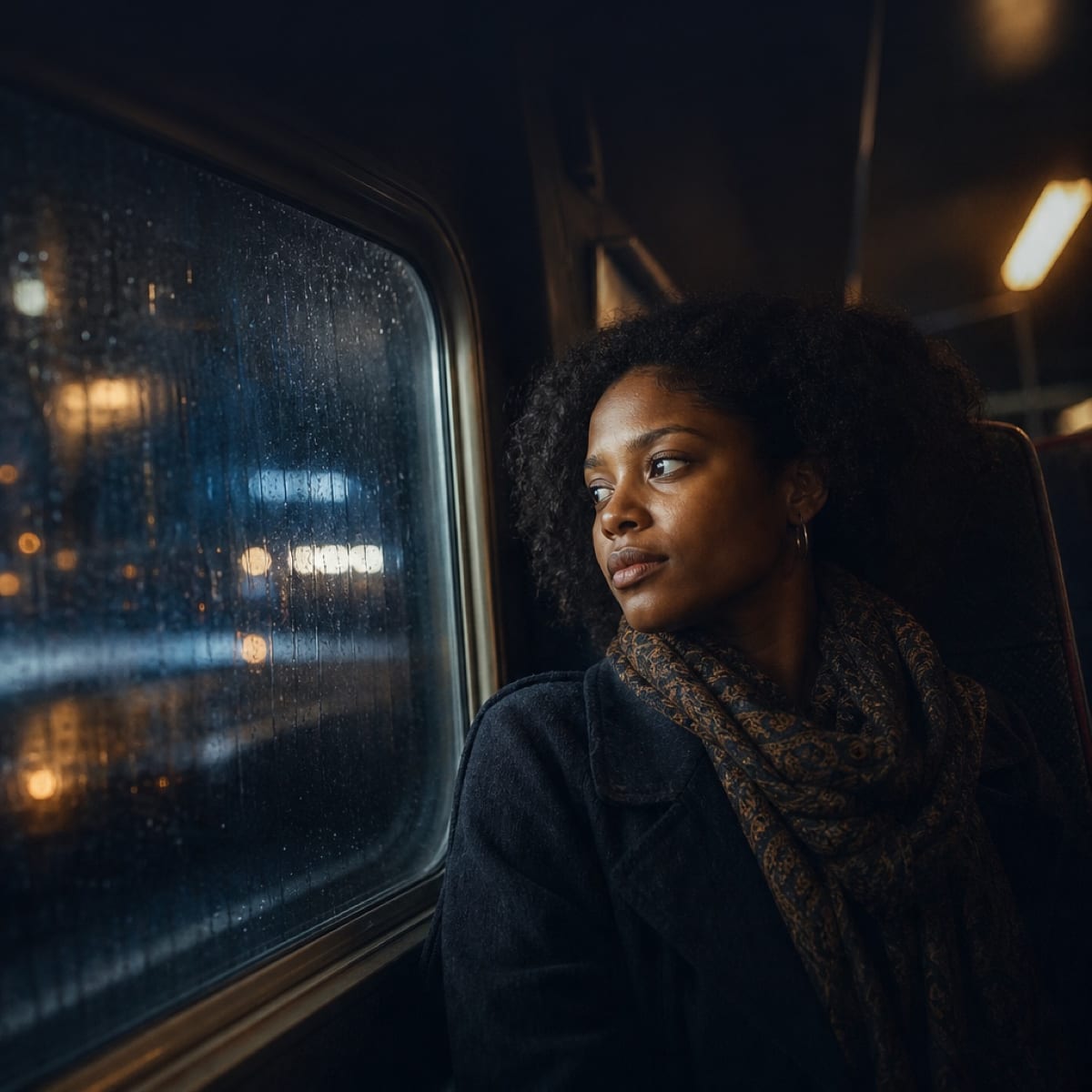 A literary thriller cover featuring a woman beside a night train
