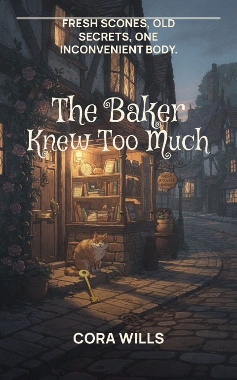 Cozy mystery · Top masthead book cover template preview with editable typography over place artwork