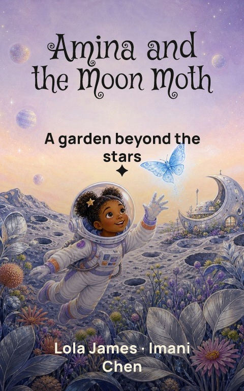 Picture books · Moon moth book cover template preview with editable typography over people artwork