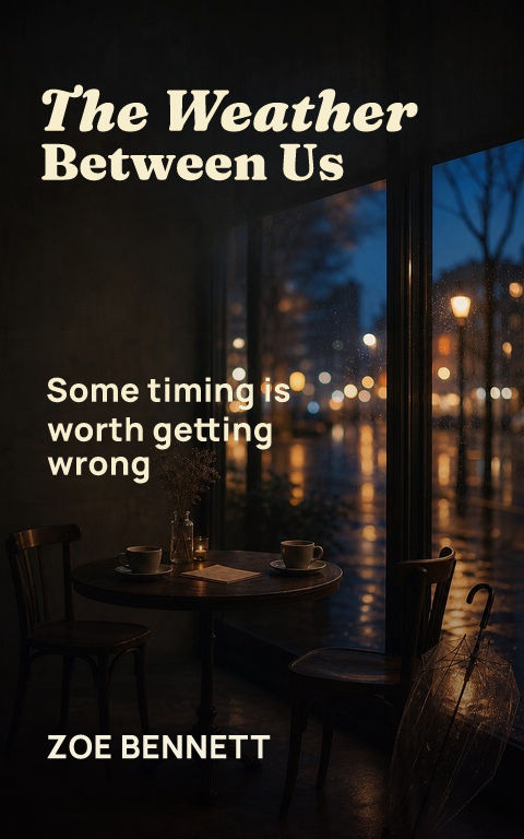 Contemporary romance · Rain check book cover template preview with editable typography over setting artwork