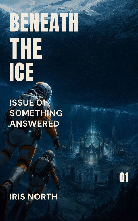 Horror comics · Beneath the ice book cover template preview with editable typography over people artwork