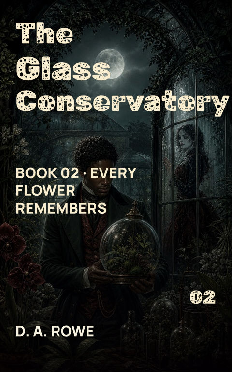 Fantasy comics · Glass conservatory book cover template preview with editable typography over people artwork