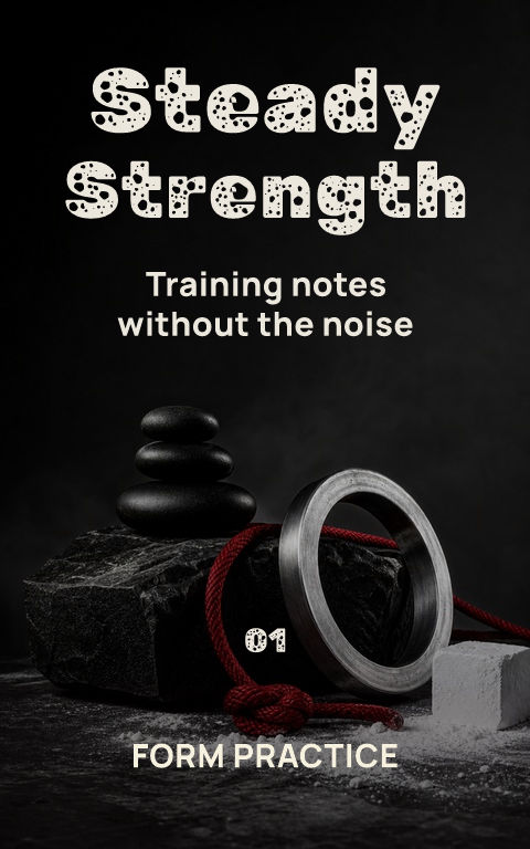 Fitness journals · Steady strength book cover template preview with editable typography over object artwork