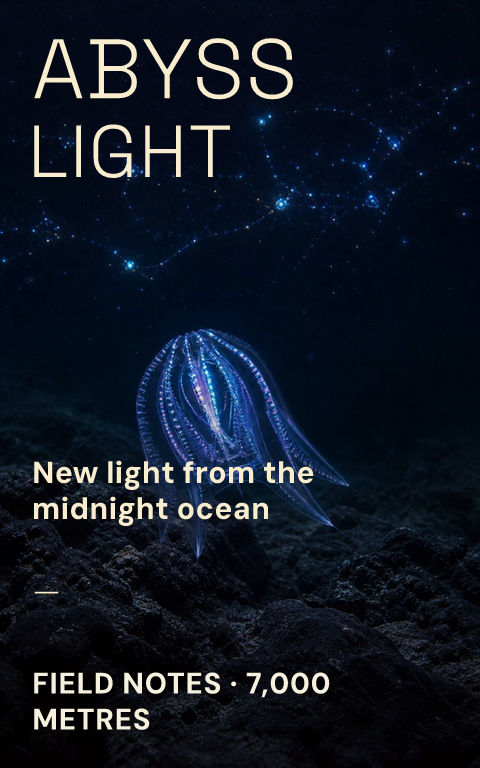 Science magazines · Abyss light book cover template preview with editable typography over creature artwork