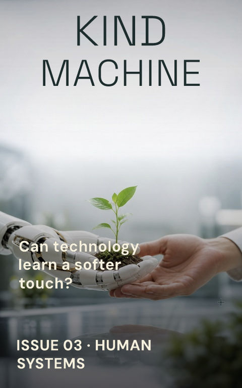 Technology magazines · Gentle machines book cover template preview with editable typography over object artwork