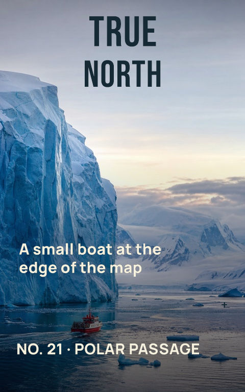 Travel magazines · Polar crossing book cover template preview with editable typography over place artwork