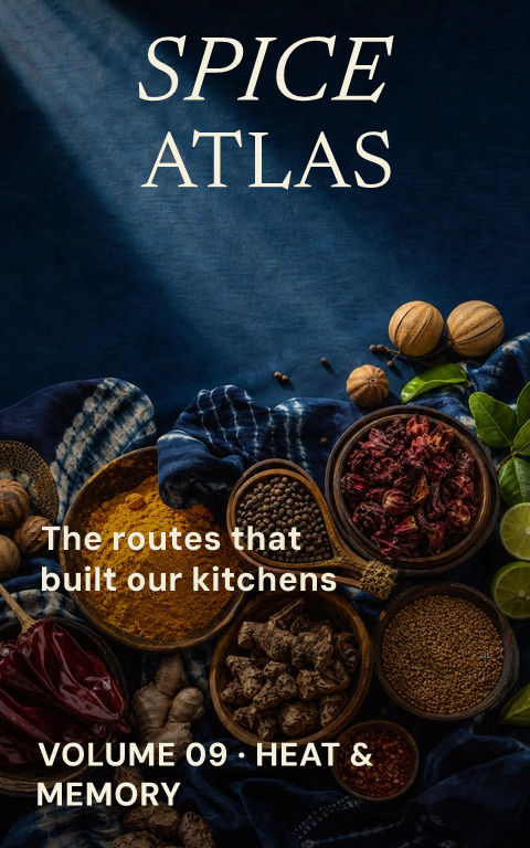 Food magazines · Spice atlas book cover template preview with editable typography over object artwork
