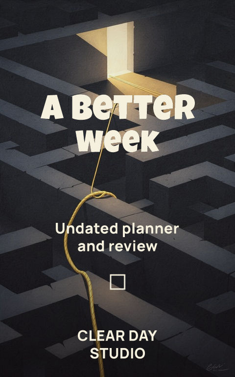 Planners · Weekly reset book cover template preview with editable typography over symbolic artwork