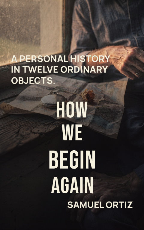 Memoir · Split horizon book cover template preview with editable typography over object artwork