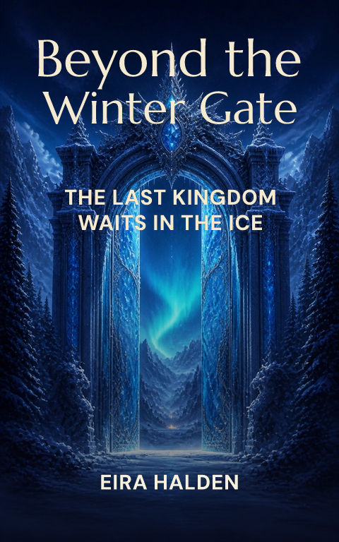 Epic fantasy · Frostbound gate book cover template preview with editable typography over place artwork