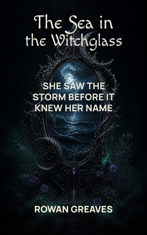 Dark fantasy · Witchglass mirror book cover template preview with editable typography over object artwork