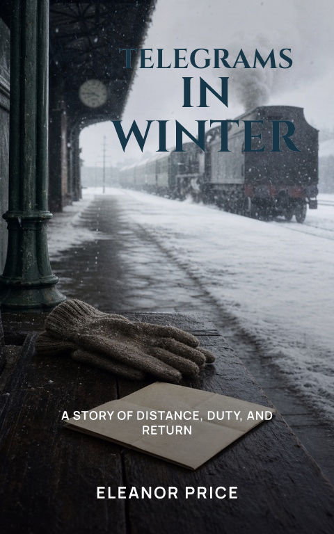 Historical fiction · Winter telegram book cover template preview with editable typography over object artwork