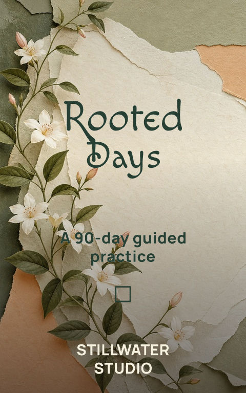 Guided journals · Botanical habits book cover template preview with editable typography over symbolic artwork