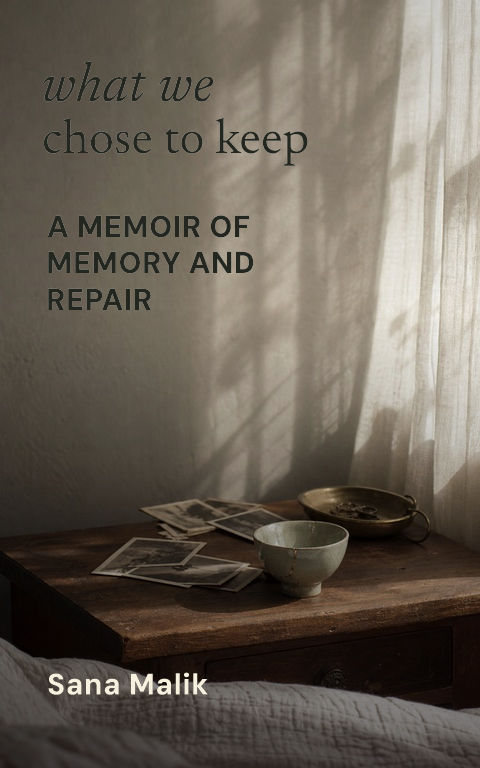 Memoir · Mended bowl book cover template preview with editable typography over object artwork