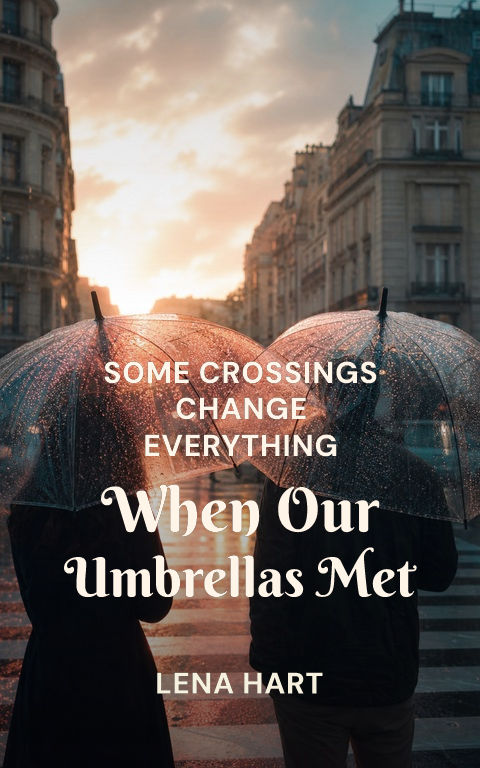 Contemporary romance · Rain-kissed crossing book cover template preview with editable typography over people artwork