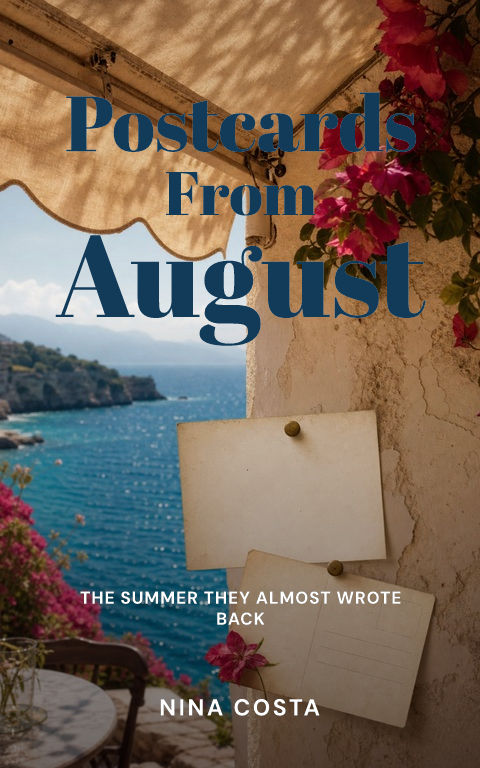 Contemporary romance · Seaside postcards book cover template preview with editable typography over object artwork
