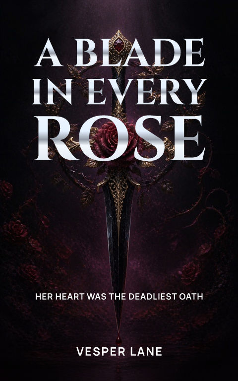 Romantasy · Bloodrose dagger book cover template preview with editable typography over object artwork