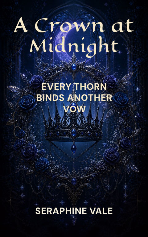 Romantasy · Midnight crown book cover template preview with editable typography over object artwork