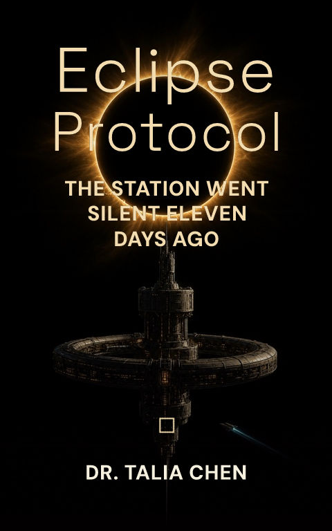 Science fiction · Eclipse station book cover template preview with editable typography over place artwork