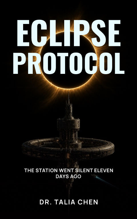 Science fiction · Eclipse station book cover template preview with editable typography over place artwork