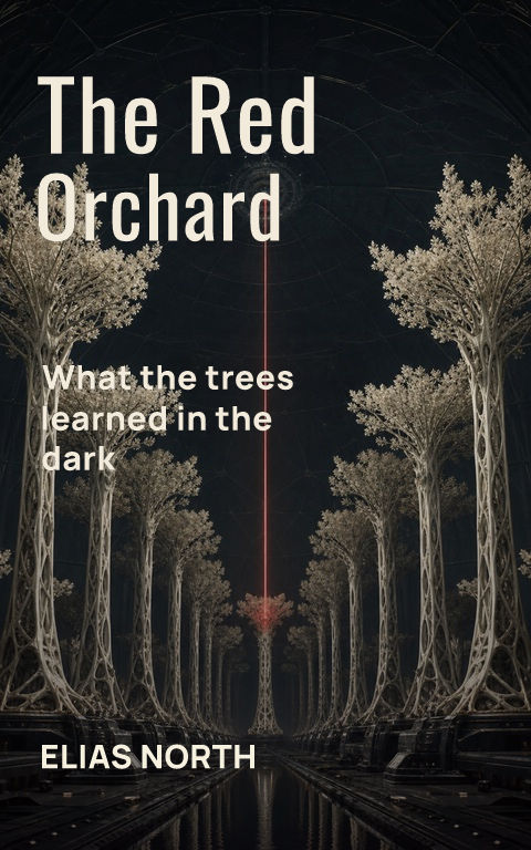 Science fiction · Red signal orchard book cover template preview with editable typography over place artwork