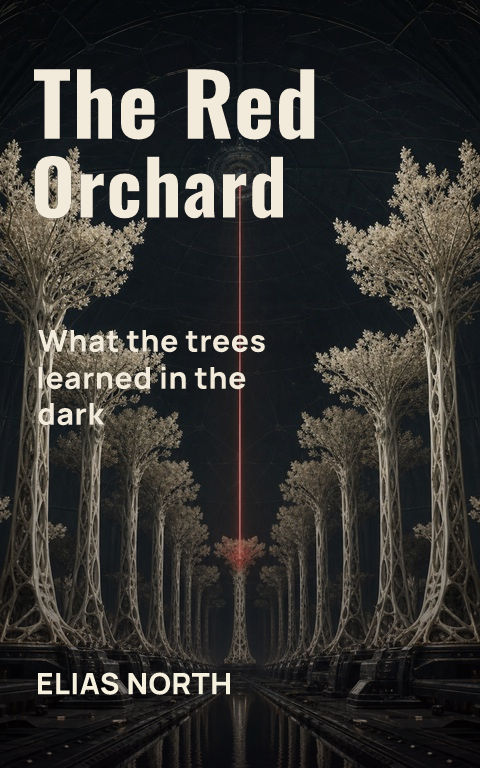 Science fiction · Red signal orchard book cover template preview with editable typography over place artwork