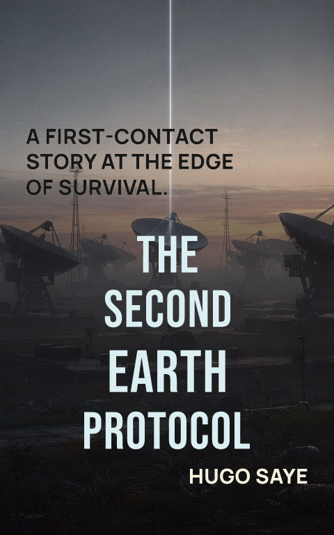Science fiction · Split horizon book cover template preview with editable typography over place artwork