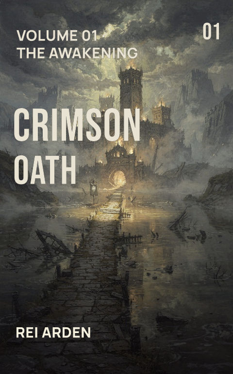 Fantasy manga · Crimson volume book cover template preview with editable typography over place artwork