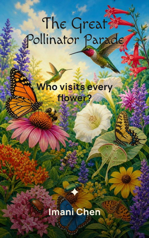 Educational · Pollinator parade book cover template preview with editable typography over creature artwork