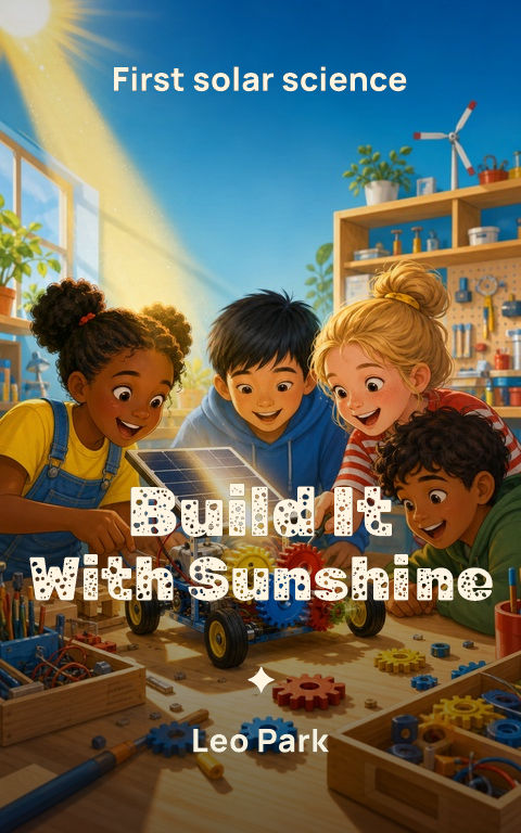Educational · Solar workshop book cover template preview with editable typography over people artwork
