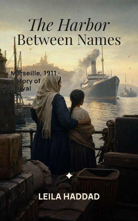 Historical fiction · Marseille harbor book cover template preview with editable typography over people artwork