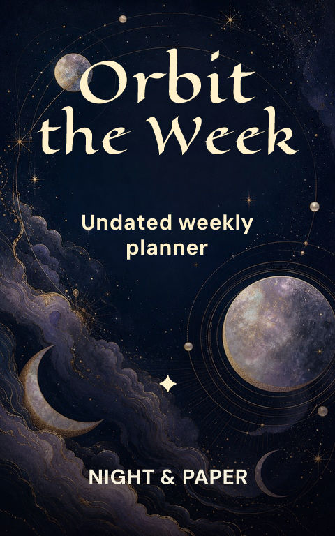 Planners · Celestial geometry book cover template preview with editable typography over symbolic artwork