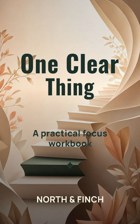 Logs & workbooks · Focus staircase book cover template preview with editable typography over symbolic artwork