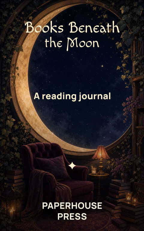 Logs & workbooks · Reading moon book cover template preview with editable typography over place artwork