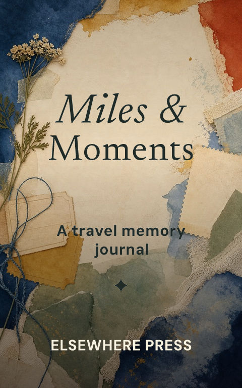Guided journals · Travel memory book cover template preview with editable typography over object artwork