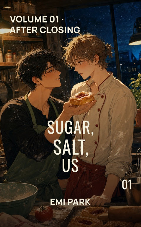 Romance manga · Kitchen confession book cover template preview with editable typography over people artwork