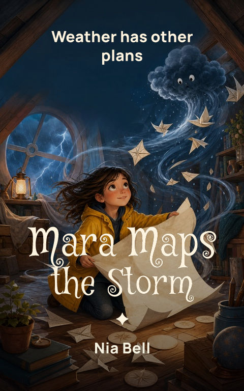 Middle grade · Storm map book cover template preview with editable typography over people artwork