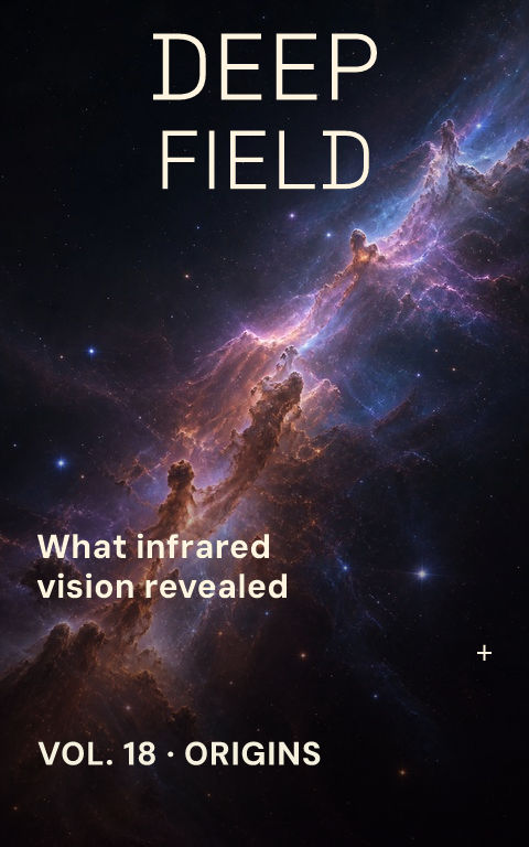 Science magazines · Cosmic dust book cover template preview with editable typography over place artwork