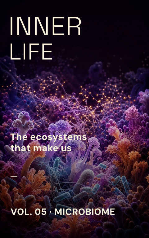 Science magazines · Microbiome bloom book cover template preview with editable typography over object artwork