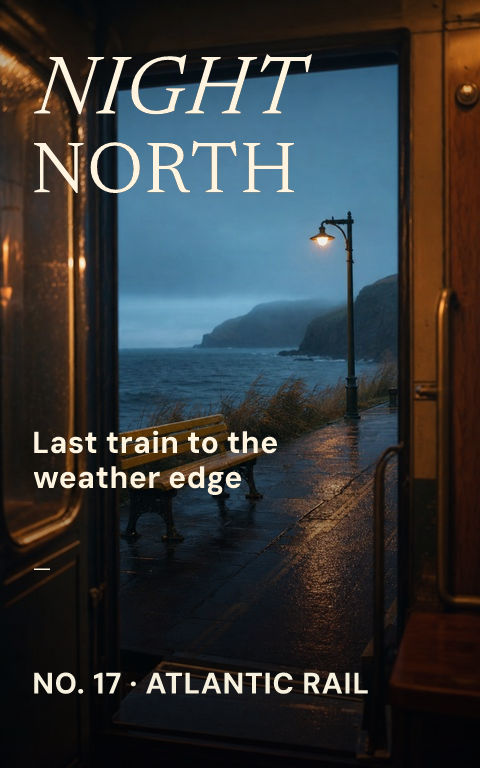 Travel zines · Night train book cover template preview with editable typography over place artwork